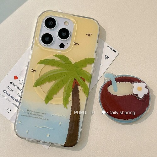 夏日海岛椰树椰子磁吸支架适用传音HOT40手机壳15pro/红魔10Spro+/infinx Smart8/Phone2/3Apro华硕ZenFone10