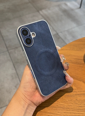 做旧深蓝色复古牛仔裤纹磁吸适用三星S25edge手机壳Galaxy S24 Ultra不沾指纹S25+全包防摔防滑皮革简约磨砂