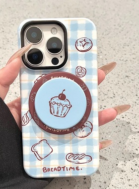 美式面包蛋糕蓝格纹磁吸支架适用NOthing 2A/3手机壳2谷歌Pixel9/10PRO/876/Pmote edge60pro/G56华硕ROG9/54