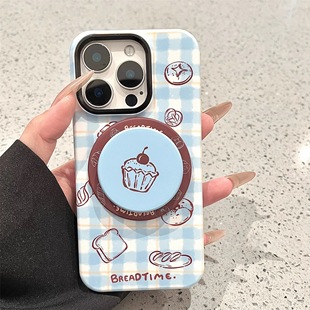 美式面包蛋糕蓝格纹磁吸支架适用NOthing 2A/3手机壳2谷歌Pixel9/10PRO/876/Pmote edge60pro/G56华硕ROG9/54