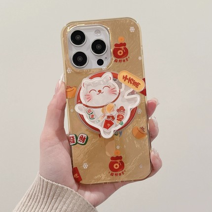 招财猫带摇摇乐磁吸支架适用oppo Reno13/12/11/98654手机壳FindX8/X7/A3pro新年A93/A58/a57/A96/A1/K12/A72