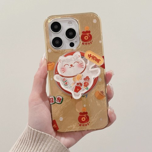 招财猫带摇摇乐磁吸支架适用荣耀300/200/90GT/80手机壳60se/70/X40/Magic7/X50/X60pro圣诞X9C畅玩60plus/X7