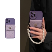 7564SE手机壳findx7 暗紫色山茶花卡包适用oppo A57珍珠手链A58斜挎A35 A3PRO reno12 A93s A56