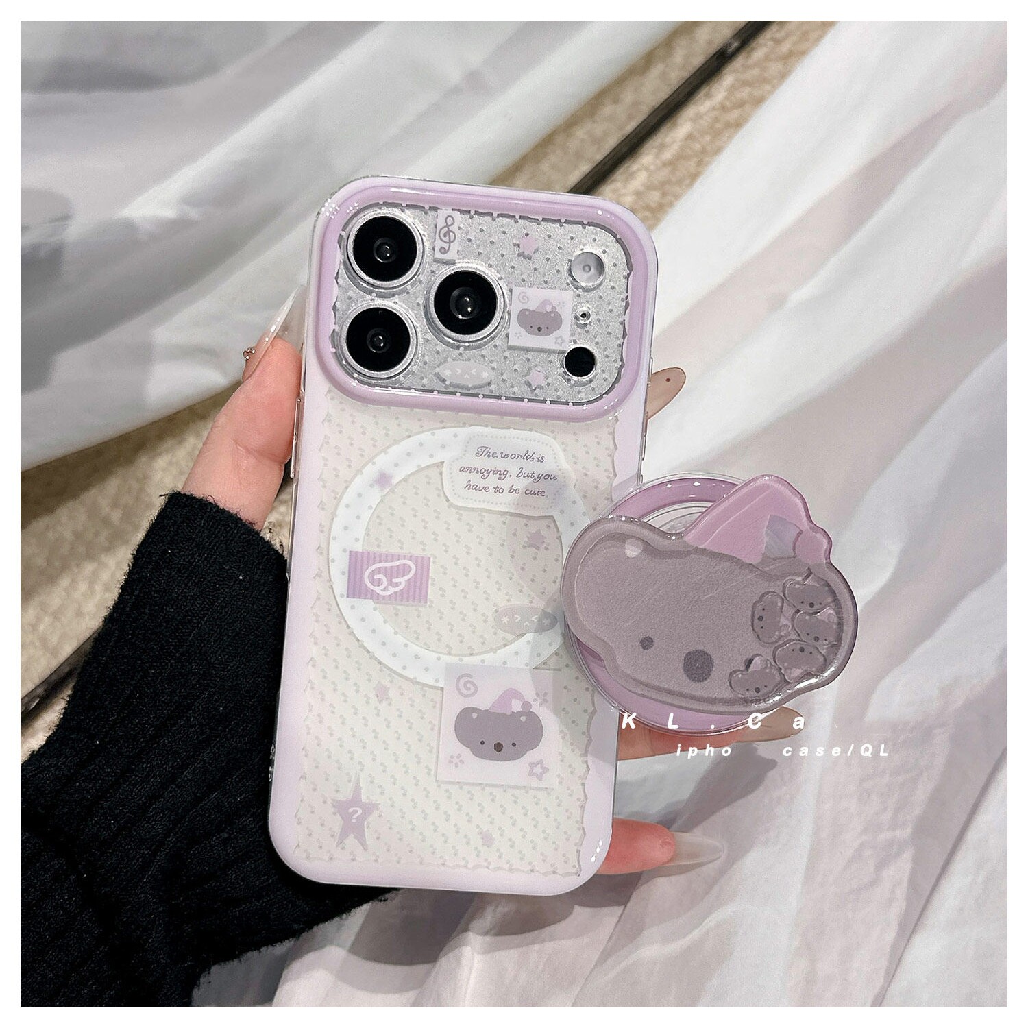 灰考拉摇摇乐磁吸支架适用小米17pro/15T/14手机壳k70红米K90/K60E/K80至尊Note15/12S/Turbo5MAX可爱civi2软