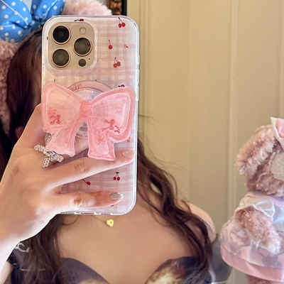 磁吸壳蝴蝶结带摇摇乐支架适用苹果16Promax手机壳15pro/15plus/iPhone13/13mini少女心14pro/Xs/87plus/16e