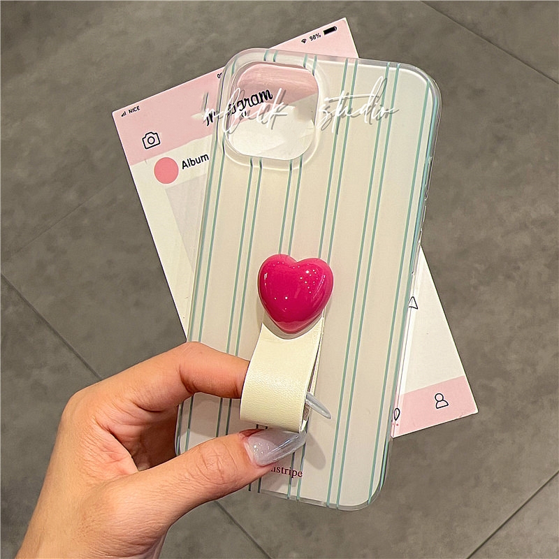 条纹爱心皮质指环三星s21/A55手机壳S23 ultra/Note20便携式A22/A53/A54/S105G硅胶s24u/S23FE/S21+小清新S20