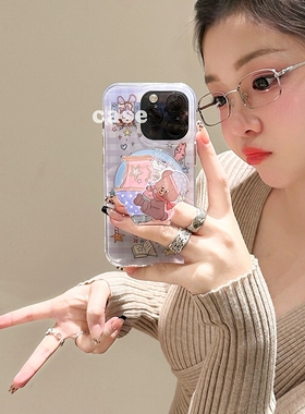 格子睡帽小熊磁吸支架适用传音HOT40手机壳15pro/红魔10Spro+卡通infinx Smart8/Phone 3Apro华硕ZenFone10软