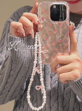 春款ins粉色小碎花Pura70/P50适用华为mate60RS/50手链手机壳nova12Ultra/11/10镭射7/8se女p60/P30畅享70pro