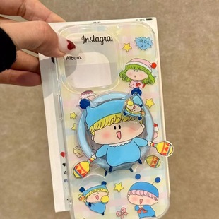 13mini可爱XR支架iPhone15PRO XR软胶套678旋转SE女 16PRO手机壳14PRO 童年回忆磁吸支架适用苹果17PROMAX