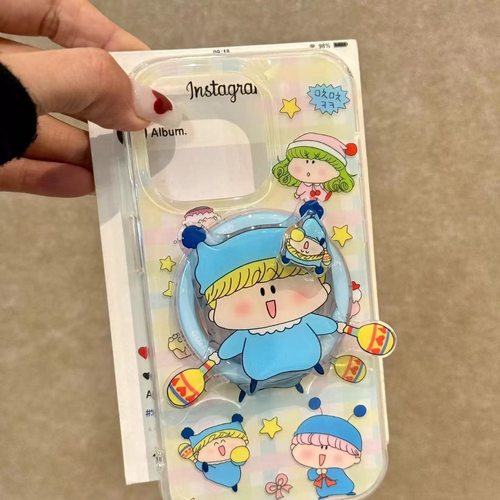 童年回忆磁吸支架适用苹果17PROMAX/16PRO手机壳14PRO/13mini可爱XR支架iPhone15PRO/11/XR软胶套678旋转SE女
