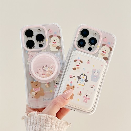 摇摇乐磁吸支架卡包适用苹果16PRO/12手机壳14PROMAX/13mini可爱smax硅胶iPhone15/11卡套XR/678plus/SE3全包