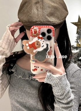 小熊翻盖镜子磁吸支架适用A3i/OPPO A5PRO/findx8/X7手机壳reno13f/12pro/11F/854补妆7SE/A78/A56创意A93/96