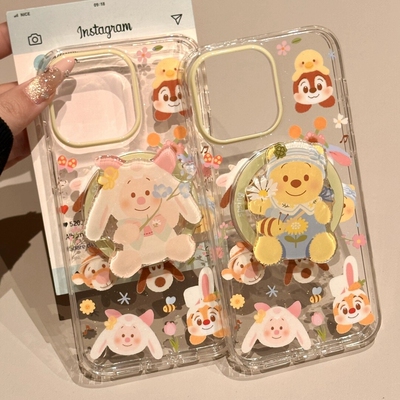 呆萌维尼熊皮杰猪磁吸支架适用小米14T/13TPRO海外NOTE12S手机壳poco X3GT/X6/F5红米13/14C可爱C65/12/11/M6