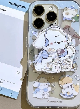 耳机狗狗带摇摇乐磁吸支架适用小米14T/13T PRO海外版NOTE11s手机壳poco X7pro/X6/F5红米13C/14C可爱12C/M6