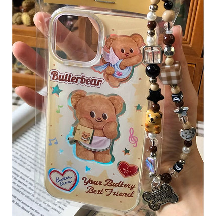 可爱黄色小熊适用小米15/14Ultra/13pro手机壳10S红米note13/12T硅胶k70手链K40/civi4/k50/K80女K60至尊mix4