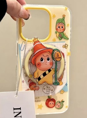 趣味可爱卡通星星人适用苹果16PLUS/15/12promax手机壳16PRO/13 mini/XR旋转14/15PROMAX磁吸XS支架87女11pro