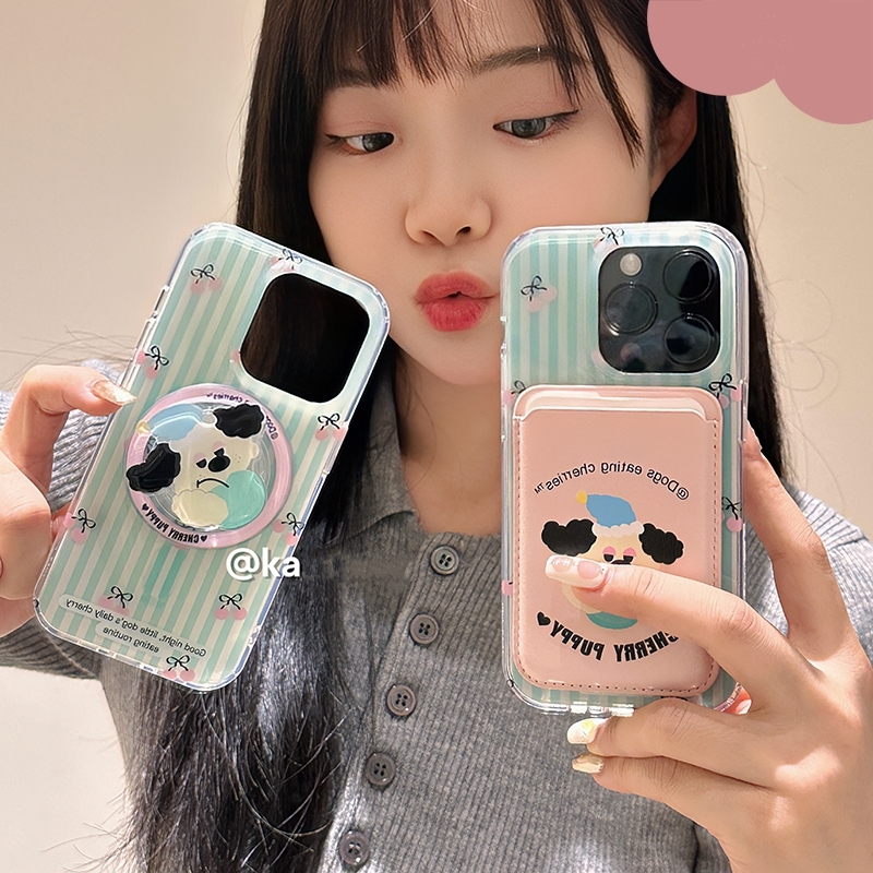 条纹小狗磁吸支架卡包适用vivo iQOO12pro/z9x turbo手机壳neo9pro/8/10/11s/z9可爱5S/Z637/U3x/neo7Se/Z8x