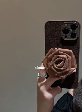 ins复古玫瑰花支架适用小米17/13手机壳K70红米note12T/13pro+12X焦糖棕civi3/K50/K60至尊11/K40S10/K30防摔