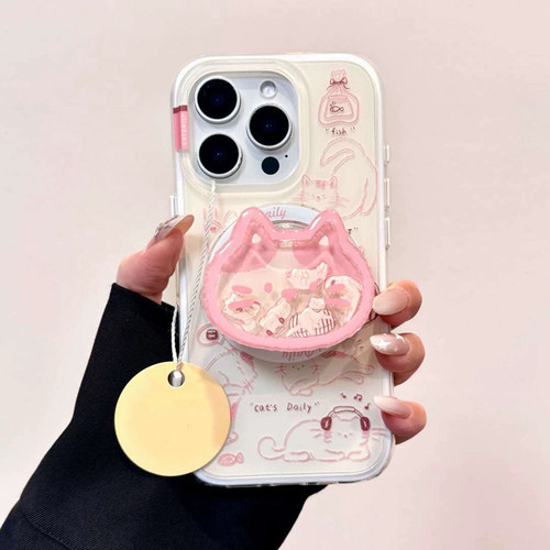 新品插画猫咪磁吸支架适用1加12/ACE6T一加13t手机壳15/1+9R/oneplus ACE5竞速ACE3pro可爱11女ACE2潮Turbo6V