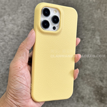 奶黄色荔枝皮纹高级适用小米15手机壳note14pro+/13女12/11Tpro+红米K70男女K60pro大孔K50简约K40纯色K30pro