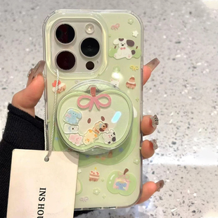 果绿清新摇摇乐支架适用小米15/14手机壳K80/k60红米K70至尊K40可爱K50磁吸note13PRO/10/12/11T/Turbo4/civi