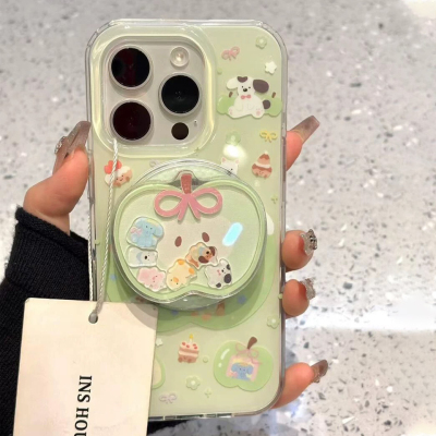 果绿清新摇摇乐支架适用小米15/14手机壳K80/k60红米K70至尊K40可爱K50磁吸note13PRO/10/12/11T/Turbo4/civi