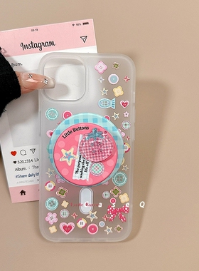 格纹纽扣磁吸支架适用小米15/14/10手机壳红米K80/K70至尊K60/note14/13/11/12pro半透civi3/Turbo4pro少女款