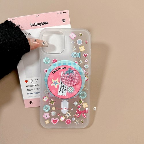 格纹纽扣磁吸支架适用小米15/14/10手机壳红米K80/K70至尊K60/note14/13/11/12pro半透civi3/Turbo4pro少女款