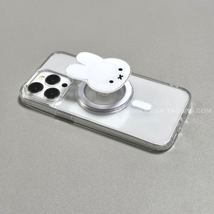 磁吸米菲兔可爱卡通适用苹果11/16promax手机壳带支架16E/13PRO/13mini透明XR/14/15PRO大孔XSmax/8756PLUS软