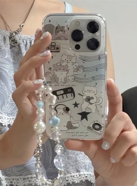 有趣音乐猫咪适用oppoA2/reno11/10/87935pro+挂绳findx7pro/6手链A55手机壳A57/58/A35/A96/92S硅胶K9s/k11x