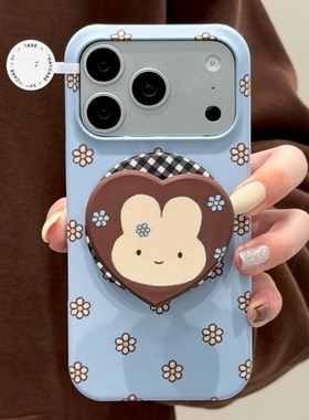 蓝色花朵米菲兔磁吸支架适用苹果17promax/17手机壳16E/12/13PRO/13mini/XR/14/15PRO高级XS/876PLUS/SE3/Air