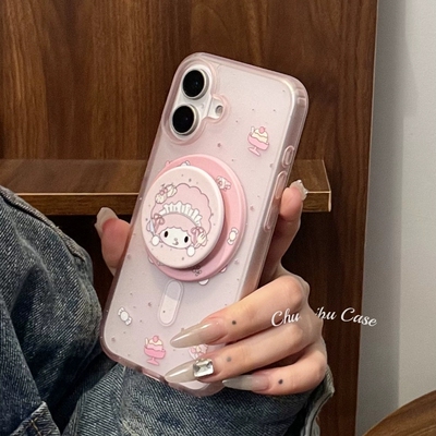 粉底卡通小女孩磁吸支架适用A3/OPPOReno14/13/12/11F手机壳findx8S+X7ultra趣味A98/A5pro可爱K9/A2/A56/A78