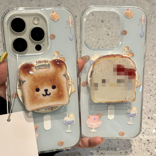 芝士小熊猫咪面包支架适用三星S25 ultra/S24/Note20/A35/A16/S10手机壳A25/S23+A71创意S9+S21fe/A54/A56/06