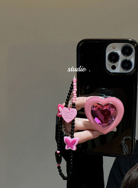 ins少女多巴胺桃红色闪钻支架适用iphone15/14苹果11 promax手机壳13pro链条76S甜酷SE3硅胶14plus时尚12软壳