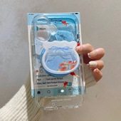 S23 S20手机壳A23 A16 A71 Note20 S24fe超好看A55 A52S S22 ultra A56 支架适用三星S25 渐变蓝金鱼新年款