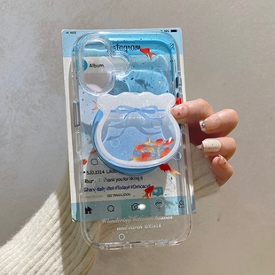 渐变蓝金鱼新年款支架V25适用vivo S30/X200promini/X80/X300手机壳S18e小众y500/V40/S19/y78+/Y36/X90/Y76S