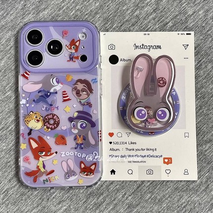 紫底兔子摇摇乐磁吸支架适用小米17/15T/14手机壳k70红米K90promax/K60/K80至尊Note13/11S软Turbo4/civi5PRO