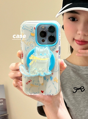 线条猫咪摇摇乐磁吸支架适用三星S25 ultra/S24/Note10/A36/A16/S20手机壳A22/S23+A71可爱S8+S21fe硬A54/A56