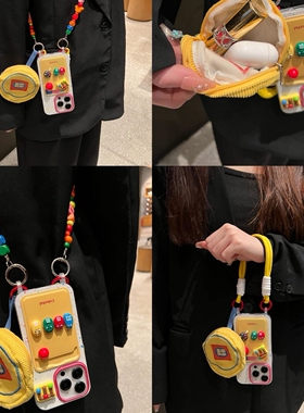 立体M豆卡包零钱包适用小米14/13pro红米K30手机壳K60/K50/K70手提绳K80/10/Note13/12/11pro+斜挎绳civi4pro