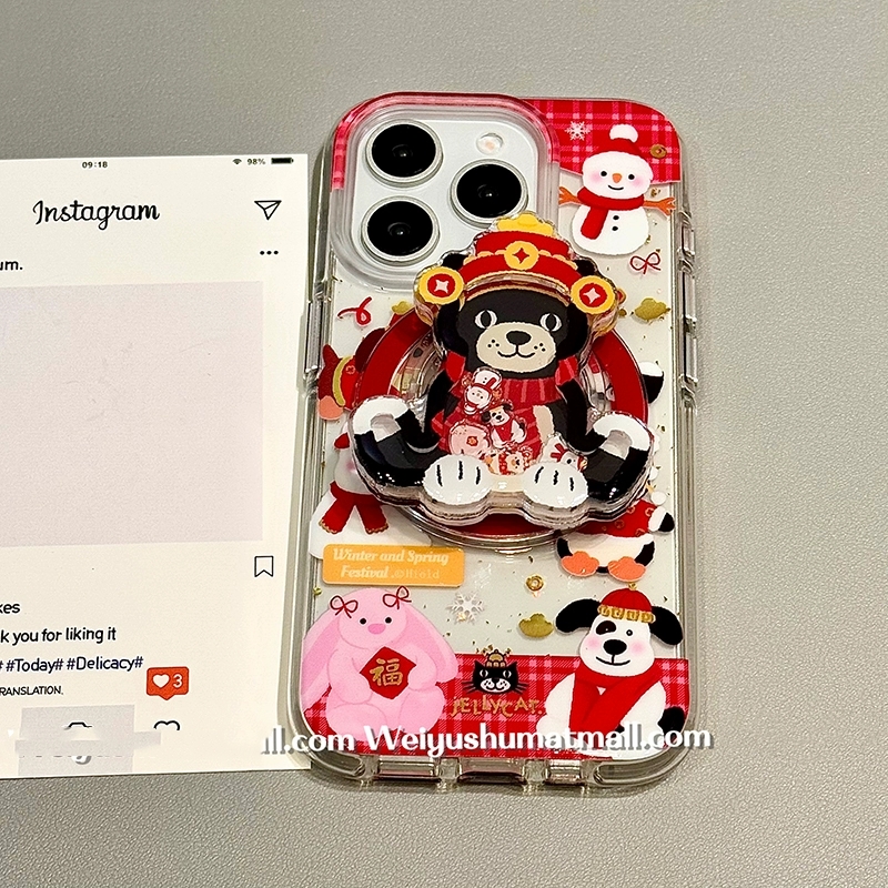 财神帽狗狗摇摇乐磁吸支架适用oppo findx8/X7手机壳reno13F/12/11/98543圣诞A3x/A5PRO/7SE/A79软A56/A97/A8