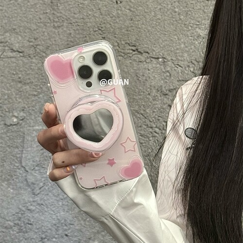 爱心镜子磁吸支架适用传音HOT40手机壳15pro/红魔10Spro+甜妹infinx Smart8/Phone 3Apro华硕ZenFone10粉色软