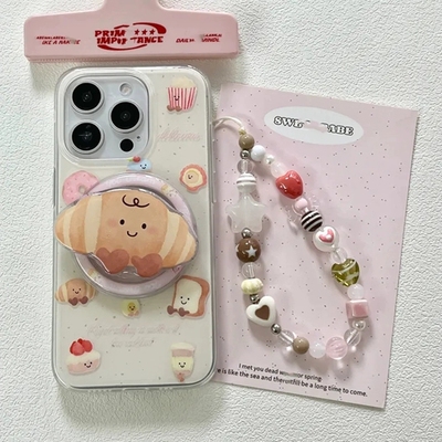 奶油牛角包磁吸支架适用华为荣耀GT/200手机壳90/300带链条X9C/x60/X50/X30可爱X70i畅玩40plus魔术magic7pro