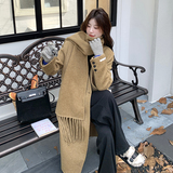 新品！双面羊绒中长款大衣送流苏围巾8313P240K358，女装毛呢外套，2C060