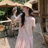 新品！日系大码显瘦粉色花苞连衣裙8333P145K198大貨主推，女装连衣裙，2C060