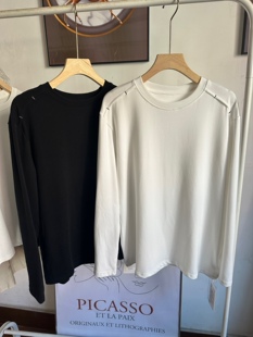 嘎嘎百搭~超好看秋冬新款纯色圆领长袖T恤女宽松休闲百搭套头上衣