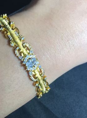 向卉中古意大利库存回流夜尾花布布家中古老合金手镯