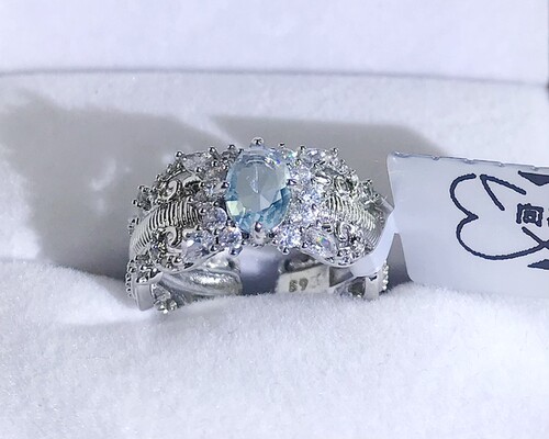 向卉意大利中古回流925银海蓝宝戒指