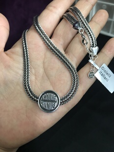 向卉中古意大利库存回流925欧洲老银蛇骨圆盘项链