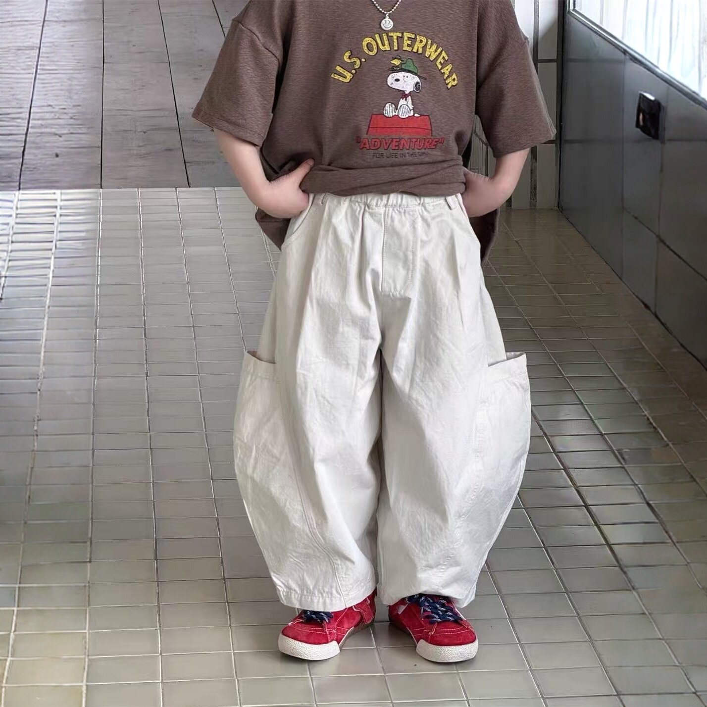 男童洋气裤子2026春款新款大口袋宽松灯笼裤休闲百搭儿童长图片