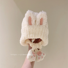 儿童帽子秋冬季女童宝宝兔兔可爱针织毛线帽围巾一体保暖护耳毛绒